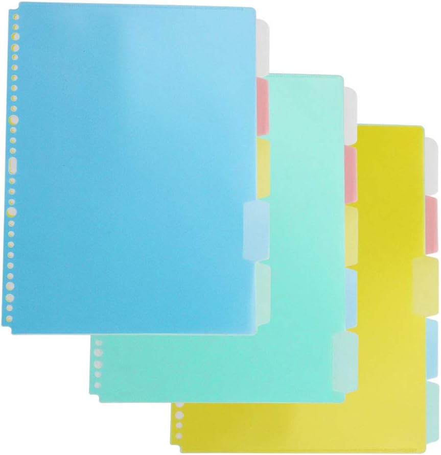 baotongle 3 Set Insertable Plastic Dividers,Binders Dividers Binder Index Dividers with One Pocket and tabs,15 Tabs