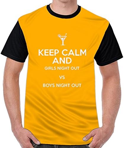 UMPursue Keep Clam and Girls Night Out Vs Boys Night Out Men Printing Crew Neck t Shirts Top Blouse Shirt Dark Yellow