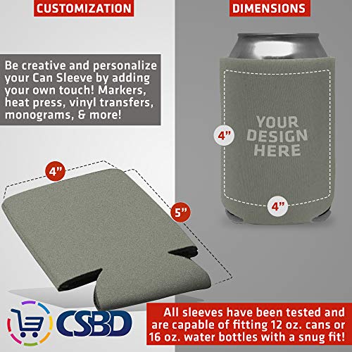CSBD Beer Can Coolers Sleeves, Soft Insulated Reusable Drink Caddies for Water Bottles or Soda, Collapsible Blank DIY Customizable for Parties, Events or Weddings, Bulk (25, Gray) - Thumbnail 3
