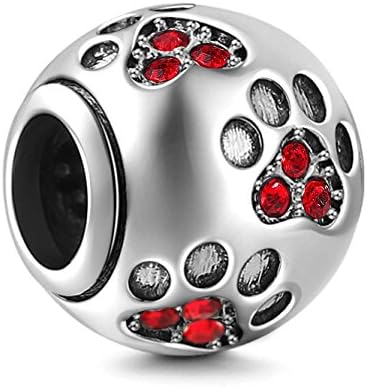Cute Animal Dog Cat Paw Print Cubic Zirconia Circle 925 Sterling Silver Family Charms Beads Jan-Dec Synthetic Birthstone Mothers Day Jewellery