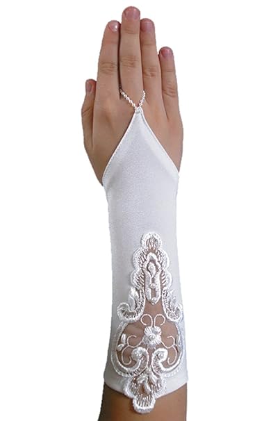 Schicke fingerlose Kommunionhandschuhe Handschuhe zur Kommunion, Spitze, Perlen, Mädchen KA-41
