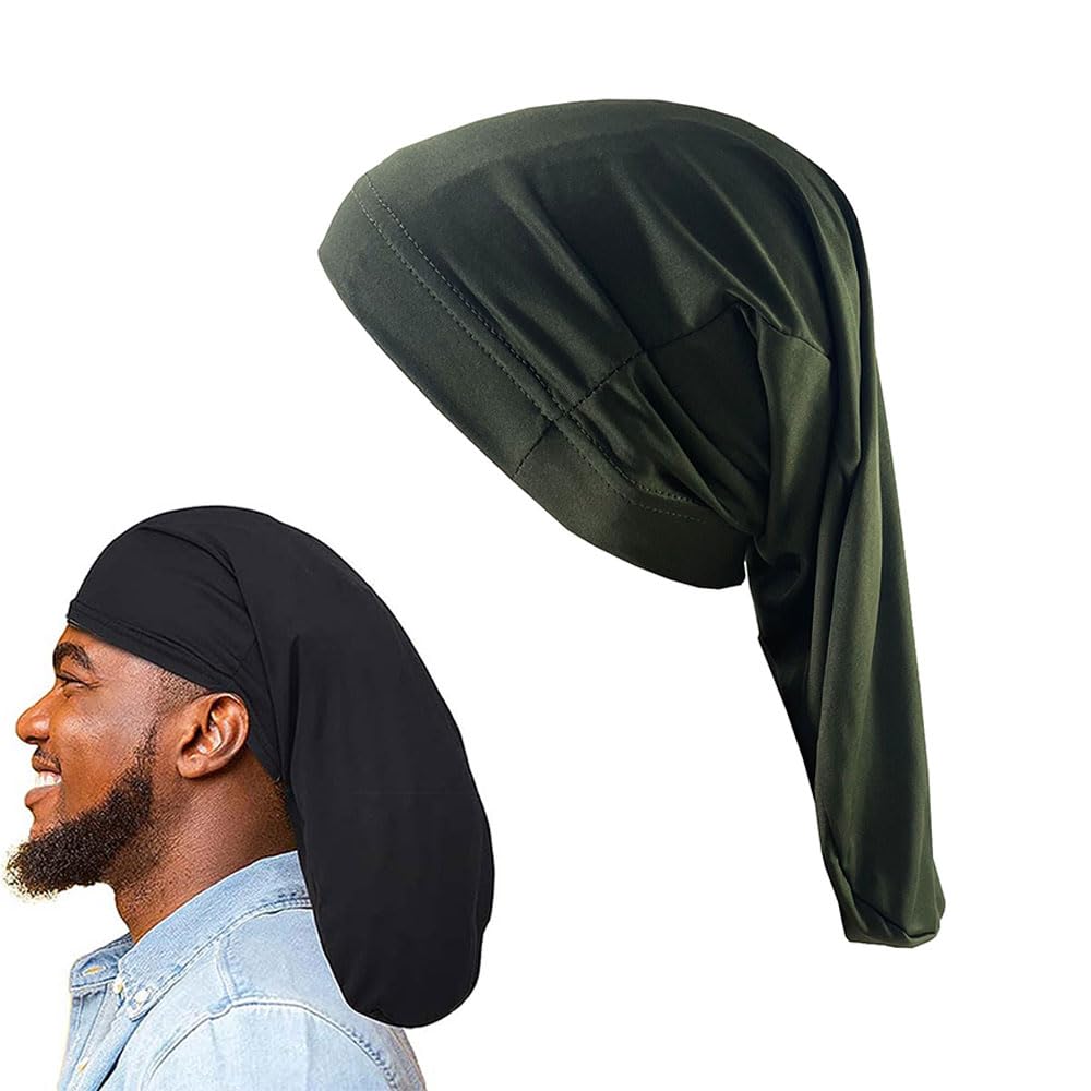 Dreadlock Wide Stretchable Sleeping Cap Head Wraps Hair Accessories Sleep Bonnet for Men Women Army Green