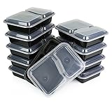 (12 Sets) BradforthTM 2 Compartment Rectangular Plastic Food Storage Containers with Lids, Microwave Safe/ Divided Plate, Bento Box, Reusable Lunch Box for Kids, Tray w/ Cover,