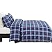 Vaulia Lightweight Microfiber Duvet Cover Set, Plaid Printed Pattern Design, Blue - Queen