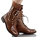 Forever Link Womens Mango-31 Round Toe Military Lace Up Knit Ankle Cuff Low Heel Combat Boots Tan PU 7.5