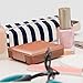 JEMIA Single Compartments Collection 1 Independent Zipper Chambers with Handle Strap Carrying Case (Blue White Stripes, Canvas, Large)
