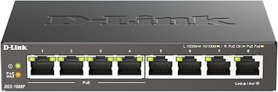 D-Link DGS-1008P 8-Port Gigabit Unmanaged Metal PoE Switch 80W Black