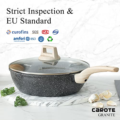 CAROTE 9.5 Inch Nonstick Deep Frying Pan Skillet, 3 Quart Saute Pan