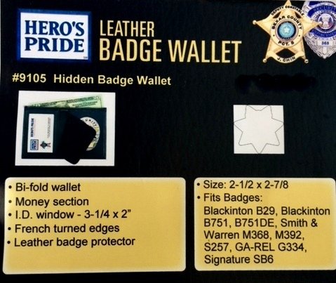6 Point Ball Tip Bi-Fold Leather Badge Wallet Holder Money Section Single ID Window Credit Cards LASD Police Sheriff Parole Probation Security - Sold by Uniform World