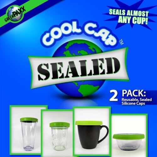 Seal snacks and leftovers in any cup! Reusable universal sealed cap. Non toxic flexible silicone. 2-Pack. by GreenPaxx