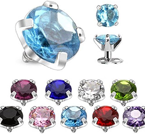 316L Surgical Steel Internally Threaded Prong Set Round Gem Dermal Top Anchor 5mm 14g