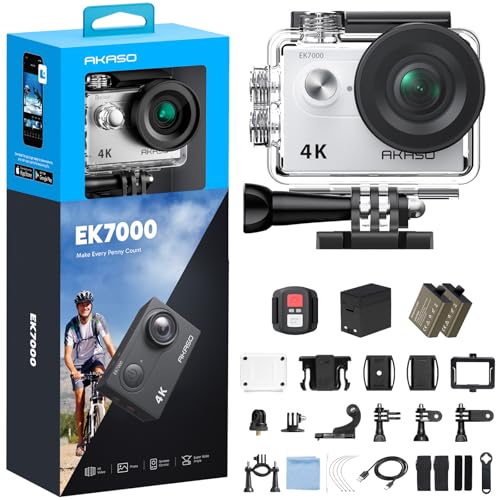 AKASO Action Cam EK7000 4K30FPS Action Kamera 170° Weitwinkel HD Unterwasserkamera 20MP WiFi wasserdichte Sport Kamera 2 Zoll LCD Bildschirm mit 2 Bat