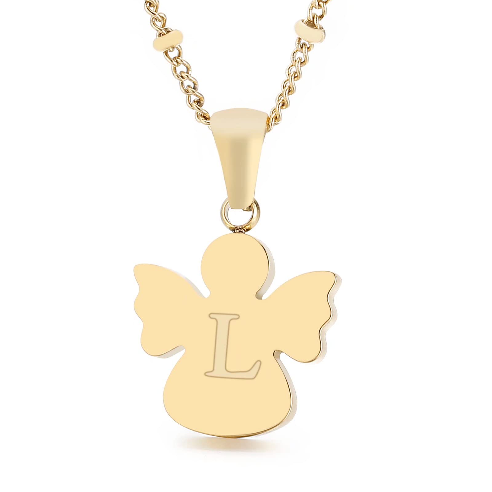 Qings Initial L pendant necklace, 26 letters golden angel necklace, chain length 50 cm
