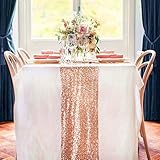 TRLYC 12 x 120 Inch Sparkly Rose Gold Sequin Table Runner,Sequin Tablelcoth Rose Gold