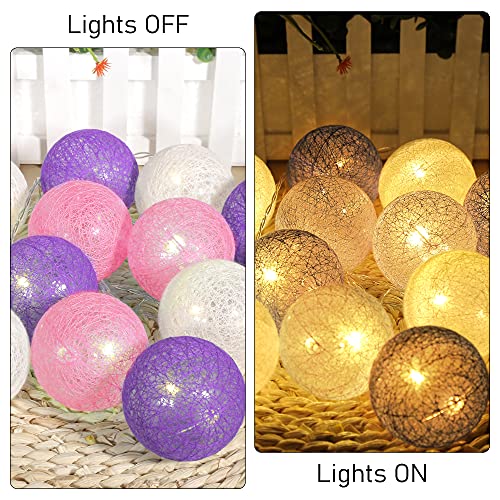 Guirnalda Luces Interior, 3.5M 20 LED Bolas de Algodón Batería, Guirnalda de Luces de Algodón, Cadena de Luces para Algodón Bola, Cadena de Luz LED Temporizador para Balcón, Fiesta, Boda, Decoración