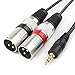 Tisino 3.5mm TRS Stereo Male to Dual XLR Male Splitter Patch Cable Unbalanced Mini Jack 1/8 to Double XLR Breakout Cable - 5 FT