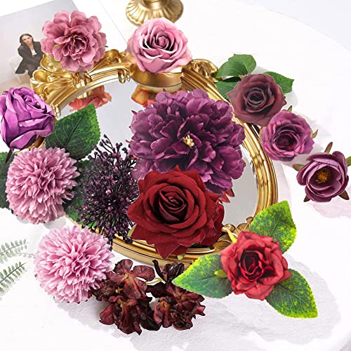 Artificial Flowers Rose Flowers Combo Set Multi Use Fake Flowers Combo for DIY Centerpieces Arrangements Wedding Bridal Bouquet Table Chair Decor Candle Holder Cake Decor Flower Strips Home Decor