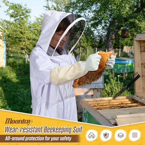 Moontay Coton complète du Corps Apiculture Vêtements Veil Capuche Gants Chapeau Vêtements Lapin de Protection Apiculture Suit Simonthebeekeeper Conséquence d'équipement X-Large Blanc