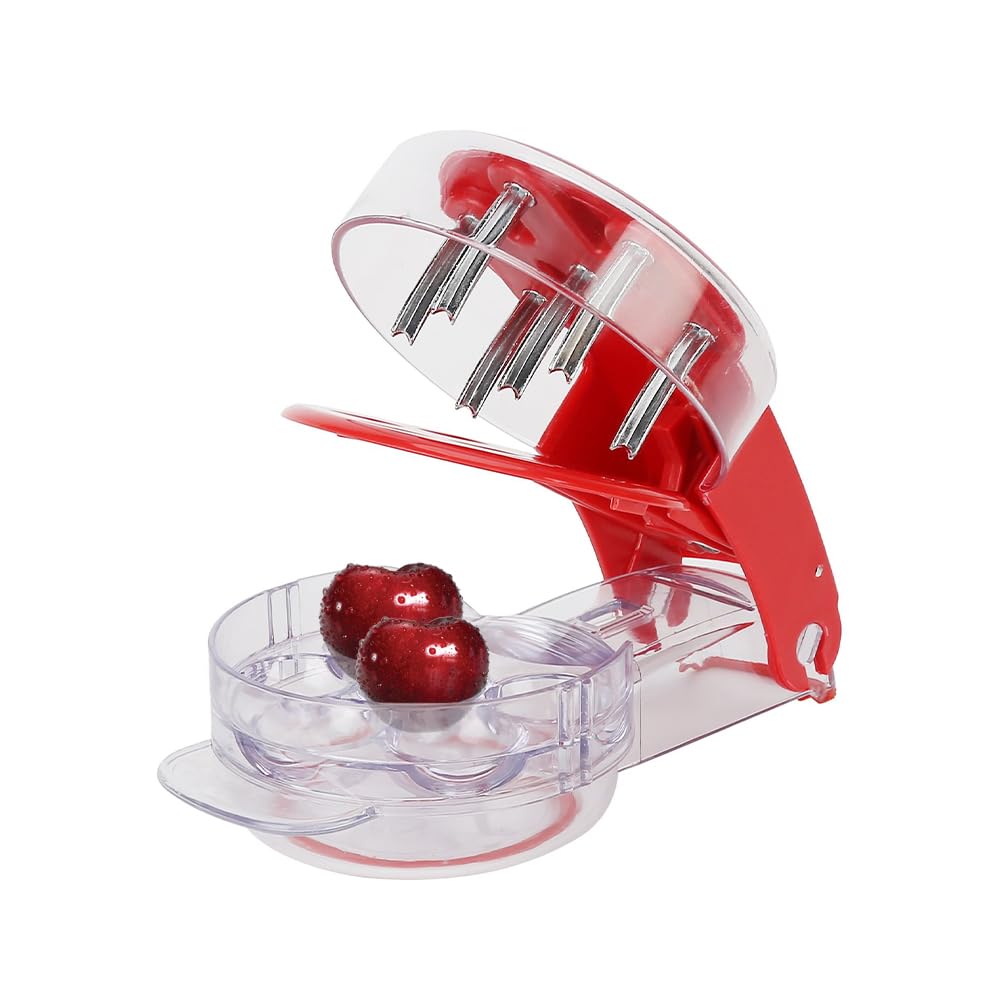 6 Single Holes Cherry Pitter Tool, Multiple Cherrystone Remover Fruit Tools for Making Pie Multi Cherries Zigzag Blades Machine Pit Kitchen Aid Corer Core Cutter for Home Office Travel Easy Clean
