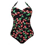 GWELL Womens Floral Print Vintage One Piece Swimsuit Halter Neck Monokinis