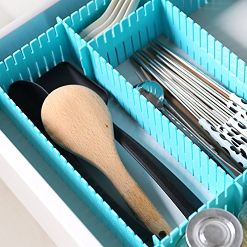 Ozzptuu 8PCS Plastic Grid Drawer Divider Thickening Household Drawer Storage Organizer for Makeup Socks Underwear Scarves (Blue) - Thumbnail 3