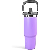 30 oz Tumbler with Handle and Straw Lid, Double Walled Vacuum Insulated Water Bottle Leakproof Tumbler Travel Coffee Mug Thermal Cup, Cupholder Friendly for Office, Home, Sport, Purple