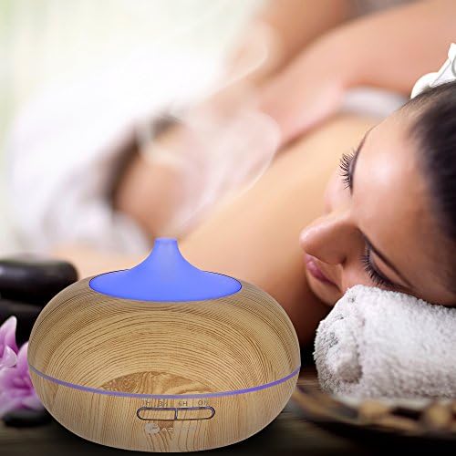 Essential Oil Diffuser 300ML, WoodGrain Ultrasonic Cool Mist Humidifier 16 LED Soothing Color Lights – 16 HOURS Continuous Mist -Waterless Auto Shut-off Great in Baby Rooms, Yoga, Office -Light Wood