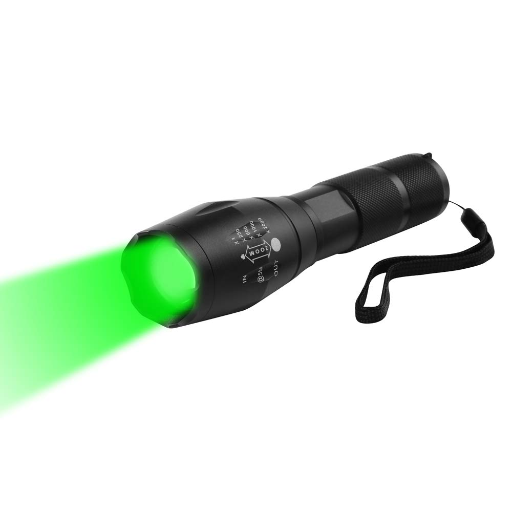 WESLITE Green Light Torch, Tactical Flashlight Green Hunting Light 250 Yards LED Torch Green Light 1 Mode Zoomable & Waterproof Long Range for Night Vision Fishing Predator Coyote Hog Hunting
