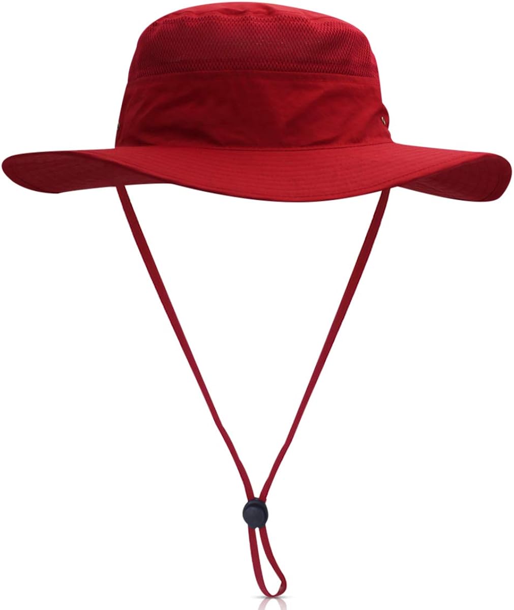 DORRISO Unisex Wide Brimmed Sun Hat for Women Men Bucket Hat UPF 50+ UV Protection Waterproof Fisherman Cap Fishing Hiking Beach Garden Holiday Cycling Camping Trekking Red