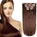 HEESAGA 12 Inch Clip in Extensions, Real Human Hair Extensions for Women Beauty, 80 Grams/2.8 Ounce 7 Pieces with 16 Clips per Set (#4 Medium Brown)