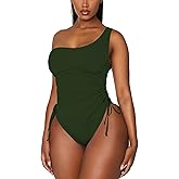 Viottiset Women's One Shoulder Ruched One Piece Swimsuit Tummy Control High Cut Cheeky Bathing Suit
