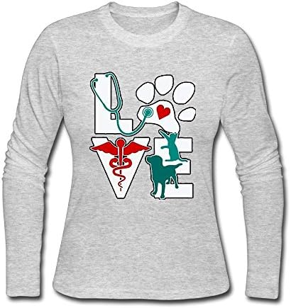 Qear Veterinarian Love Cat and Dog Veterinary Women's Long-Sleeved Round Neck T-Shirts Navy
