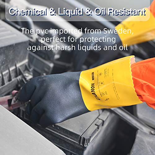 LANON PVC Coated Chemical Resistant Gloves, Reusable Heavy Duty Safety Work Gloves, Acid, Alkali
