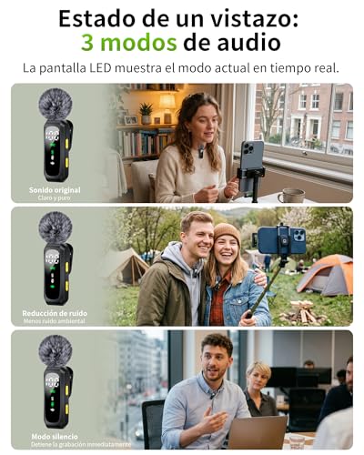 Mini Wireless Condenser Microphone Compatible with iPhone, Android and PC, Plug & Play Lavalier Microphone with Noise Reduction, Battery Indicator and Windscreen for Video and Streaming (Black)