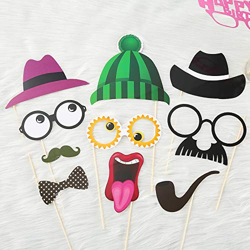 FRESHME DIY Photo Booth Props Kit - 90pcs Photobooth Prop Funny Selfie Accessories Decoration Supplies Costume Mustache Hat Glasses Tie for Birthdays Wedding Holiday Party Christmas Halloween