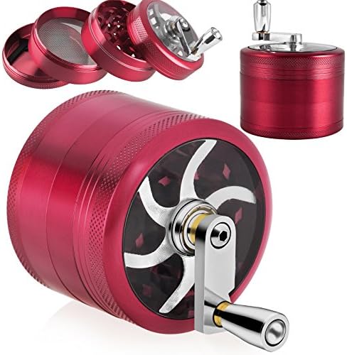Kronic Krushers Herb Grinder Bundle with 4 Parts Hand-Grinder Magnetic Cap For Herbs and Tobacco | Free 2oz Fresh Herb Preservation Stash Jar, Red