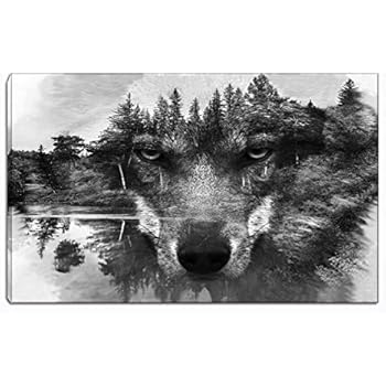 Wolf Canvas Wall Art Animal Paintings Picture Black and White Prints Artwork Ready to Hang for Living Room Bedroom Bathroom Home Decorations Single Panel