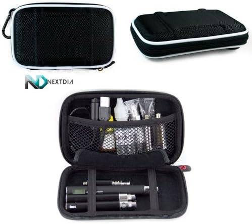 Electronic Cigarette Case - Compatible with - DSE 801 Pen Style / Semi-hard Shell (Black Nylon) &amp; Karabiner-Styled Hook for Keys + NextDia Cable Wrap