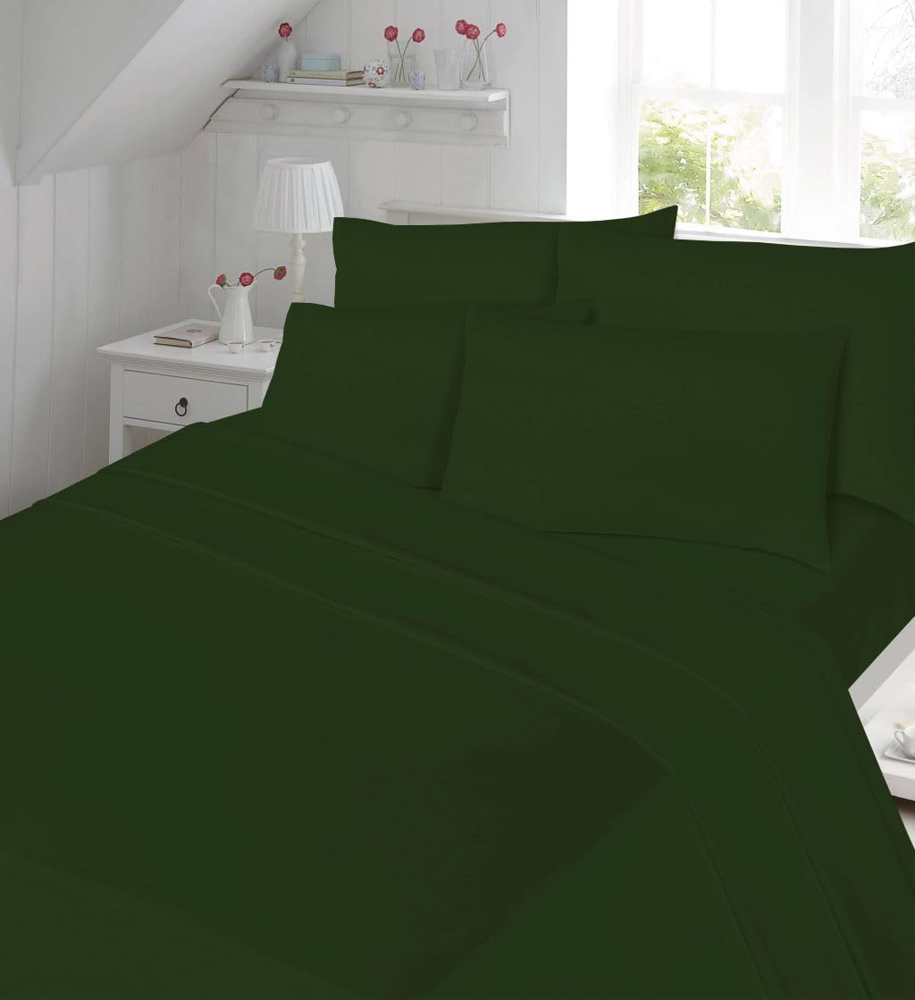 New Percale Flat Sheets 180 Thread Count Easy Care Soft Shrinkage Wrinkle and Fade Resistant Non Iron Fabric Polycotton Flat Bed Sheets (Dark Green, Pillowcase Pair), PTCPFS-72
