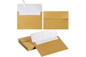 WISHOP 50 Pieces Metallic Color Self Seal Envelopes for Greeting Cards, Invitations, Postcards (Gold, 4x6)