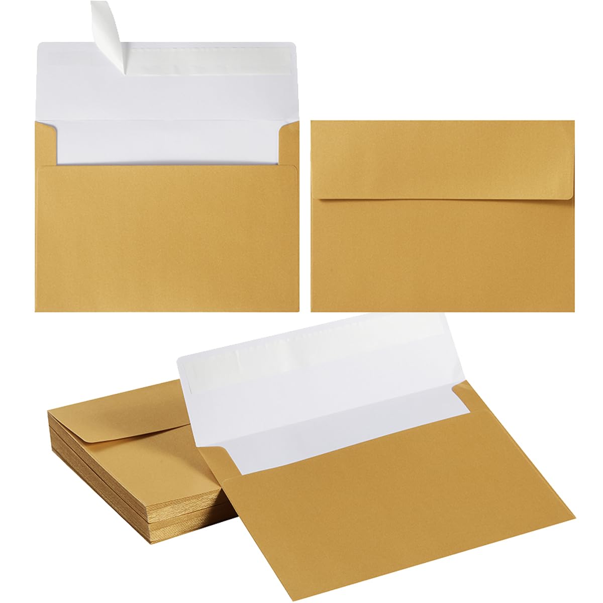 Photo 1 of 50 Pieces Metallic Color Self Seal Envelopes for Greeting Cards, Invitations, Postcards (Gold, 4x6)
