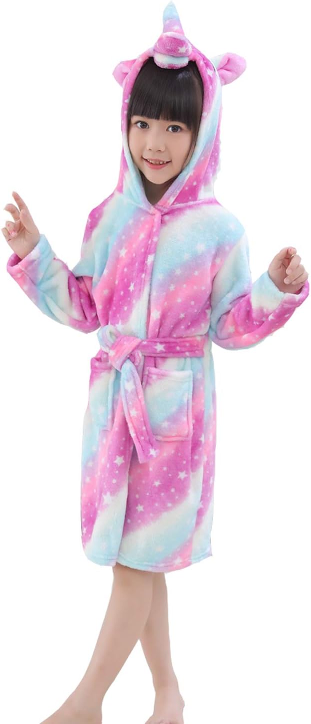 Kids Bathrobe Soft Hooded Unicorn Robe Warm Animal Nighties Unisex Gifts