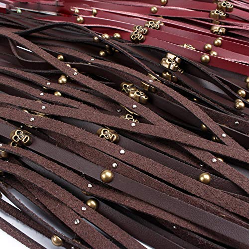 24" Skull Leather Motorcycle Hand Grips w/Brake Lever Fringe Tassel Cover for Cruiser Chopper Bobber Chief Classic Cafe Racer