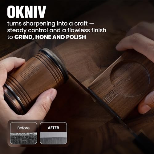 Pro Edition Okniv Rolling Knife Sharpener UK – Durable Knife Sharpening System – for All Blade Types – Diamond & Ceramic Honing Discs – Easy to Use at Home or Professionally