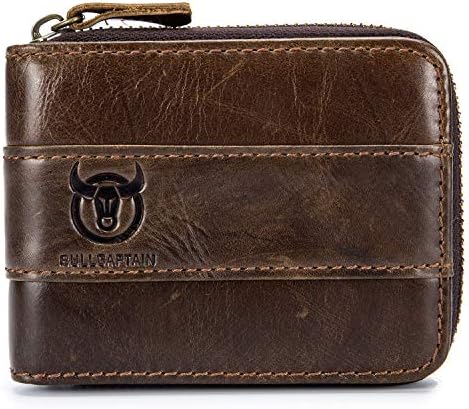 RFID Blocking Mens Leather Zipper wallet,Zip Around Vintage Bifold Multi Credit Card Holder