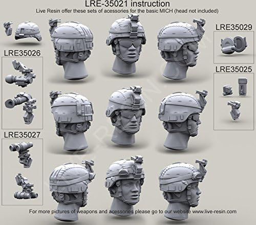 Live Resin 1:35 US Army ACH MICH Helmet Cover PETZL Tactical Headlamp #LRE35021