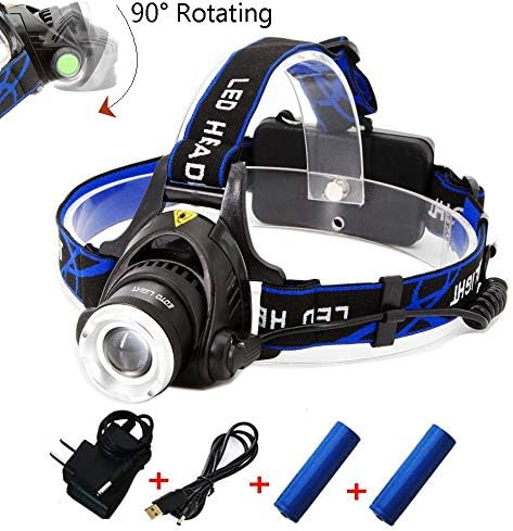 EOTO LIGHT Rechargeable Headlamp,1800 Lumens Zoomable Waterproof LED Head lamp flshlight, Hands-Free Headlight Torch Lamp for Hunting Hiking Camping Fishing Reading Running Cycling