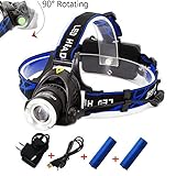 Rechargeable Headlamp,1800 Lumens Zoomable Waterproof LED head lamp flshlight , Hands-free Headlight Torch Lamp for Hunting Hiking Camping Fishing Reading Running Cycling