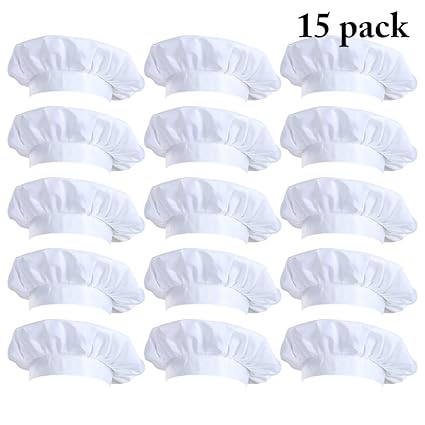 Outgeek 15PCS Kids Chef Hat Elastic Unisex Cooking Hat Kitchen Hat for Children
