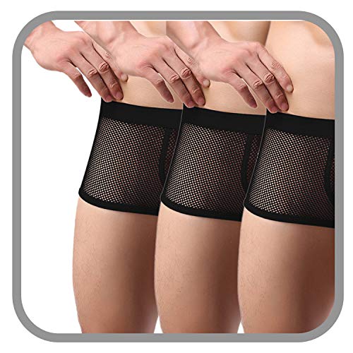 Forest Men's Boxer Soft Underwear Mesh Breathable Gay Low Rise Boxer Briefs(39BLK,3XXL)